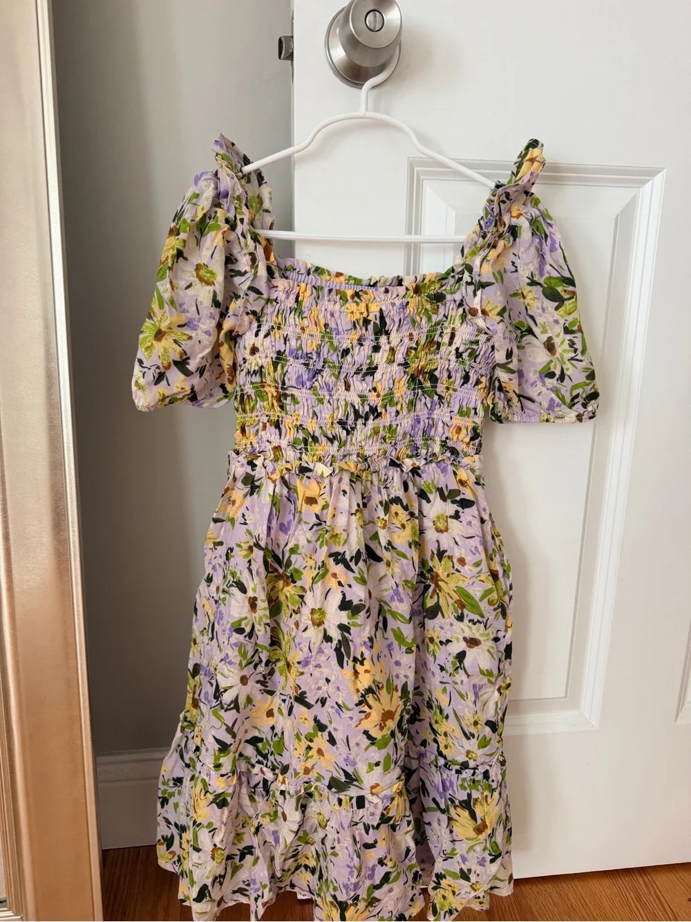 Vineyard Vines Lavender & Yellow Floral Smocked Puff-Sleeve Dress